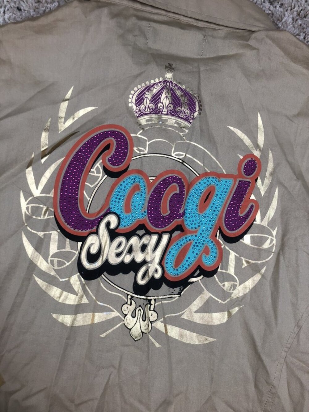 Coogi Button Up Long Sleeve Large Beige With Logo NWT “Coogi Sexy” Beaded